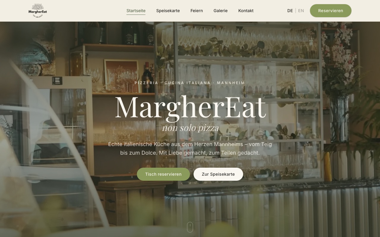 Website von MargherEat, erstellt von QiVelo